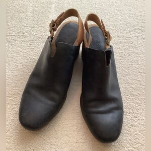 Korks Black Brown Sling Back Strap Heeled Mules Clogs Cork Heel 8.5